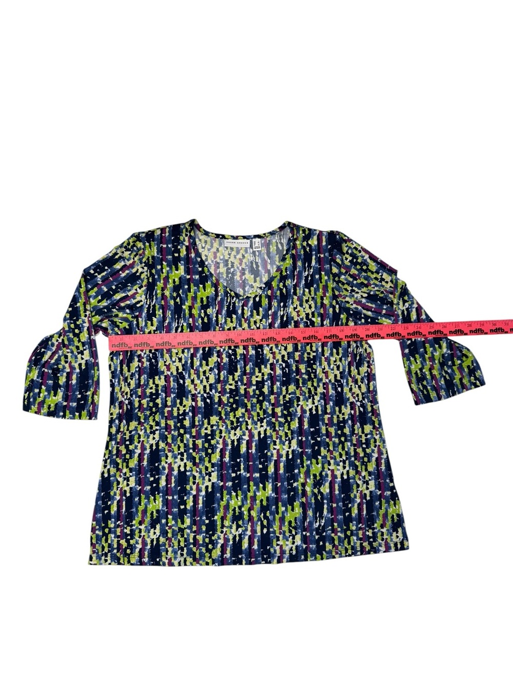 Susan Graver Liquid Knit Abstract Print Tunic Top L Blue Green Purple - Picture 9 of 10